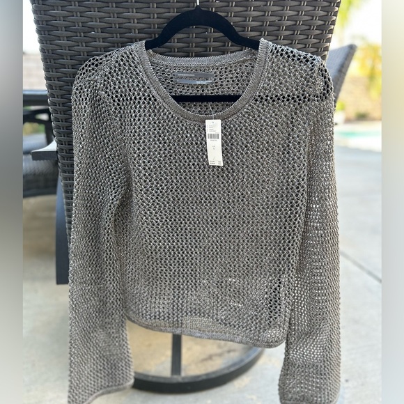 Anthropologie Sweaters - Anthropologie Sweater, size S, NWT grey/silver chain link appearance.